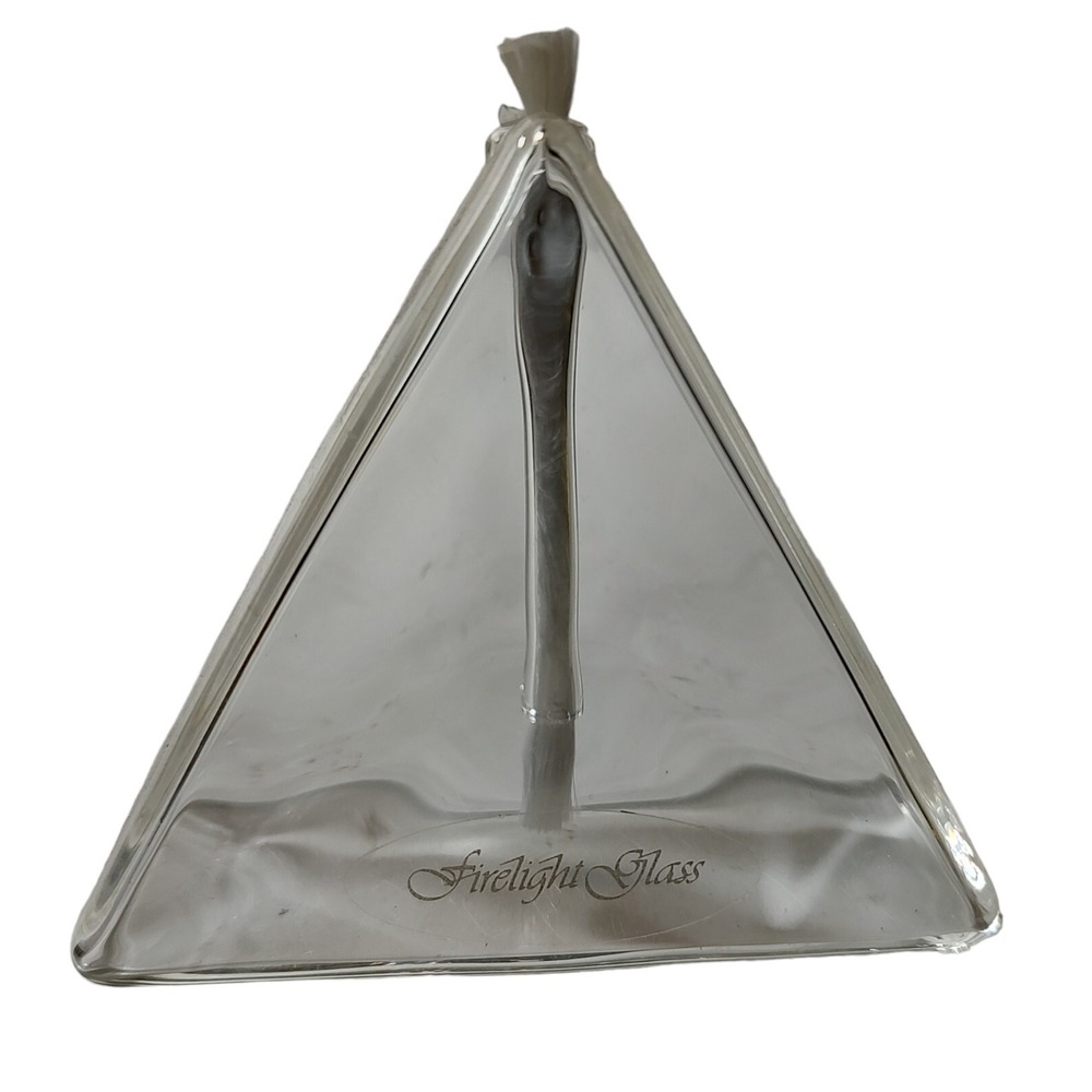 Firelight Oil Lamp Prism Hand Blown Clear Glass‎ Triangle 3.25 in With Wick